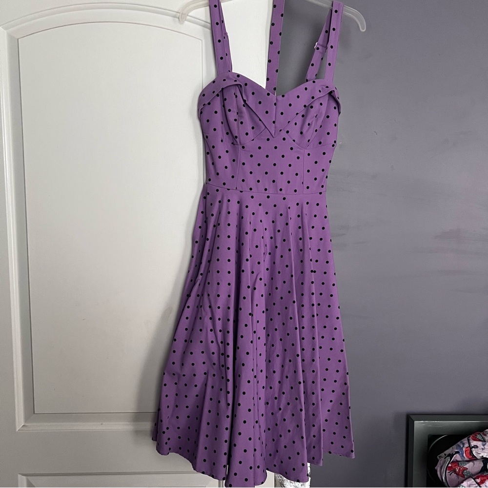 Vixen by Micheline Pitt Sunset Lavender  Polka Dot Sweetheart Dress EUC - Picture 2 of 5